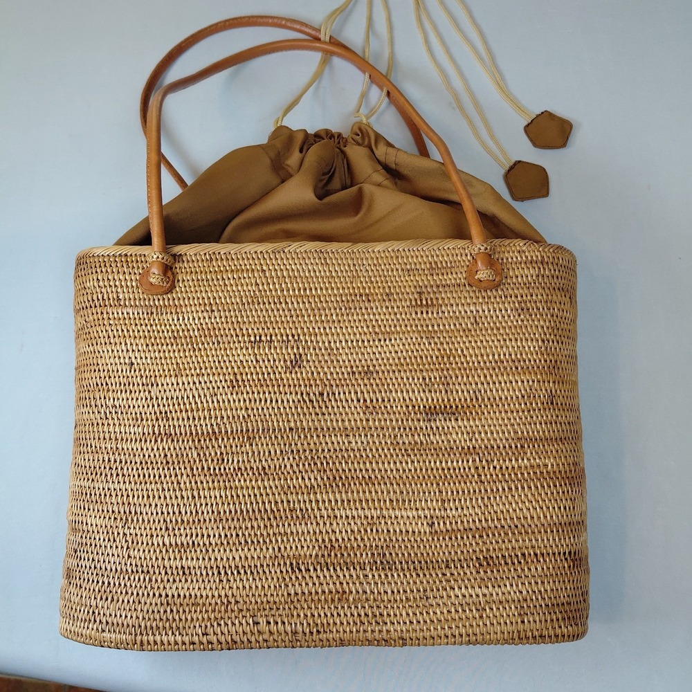 LISI LERCH Charlotte Bali Tote Basic  Leather Handles Ata Grass Straw Handbag - Picture 7 of 13